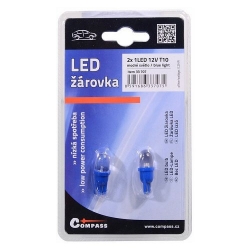 Žárovka 1LED 12V T10 modrá 2ks